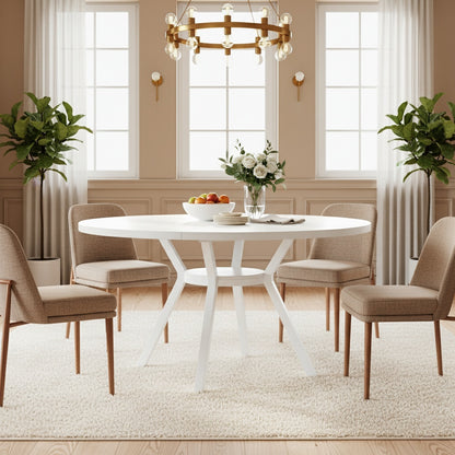 Ronde Eettafel – Eetkamertafel – Keukentafel – Ronde Tafel – Witte Tafel – MDF Tafelblad – Stabiel Metaal Onderstel – Ø 119 cm Voor 4-6 Personen