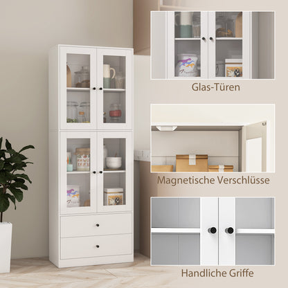 Keukenkast – Kast – Opbergmeubel – Dressoir – Ladekast – Wit – Glazen Deuren – Melamine Afwerking – Elektriciteitsvrij