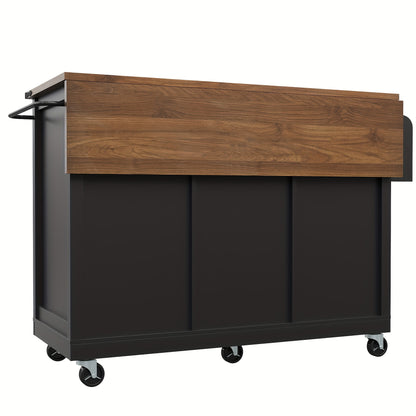 Mobiele Keukentrolley – Keukenwagen – Serveertrolley – Keukenkast – Werktafel – Zwart – Uittrekbaar Werkblad – Vergrendelbare Wieltjes
