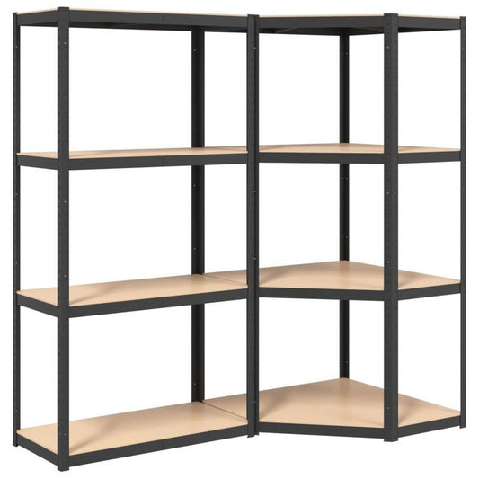 4-laagse Opbergrekken – Opbergrekken – Opbergkast – Planken – Stelling – Antraciet Industrieel Design – Heavy-Duty Stalen Frame – Houten Planken