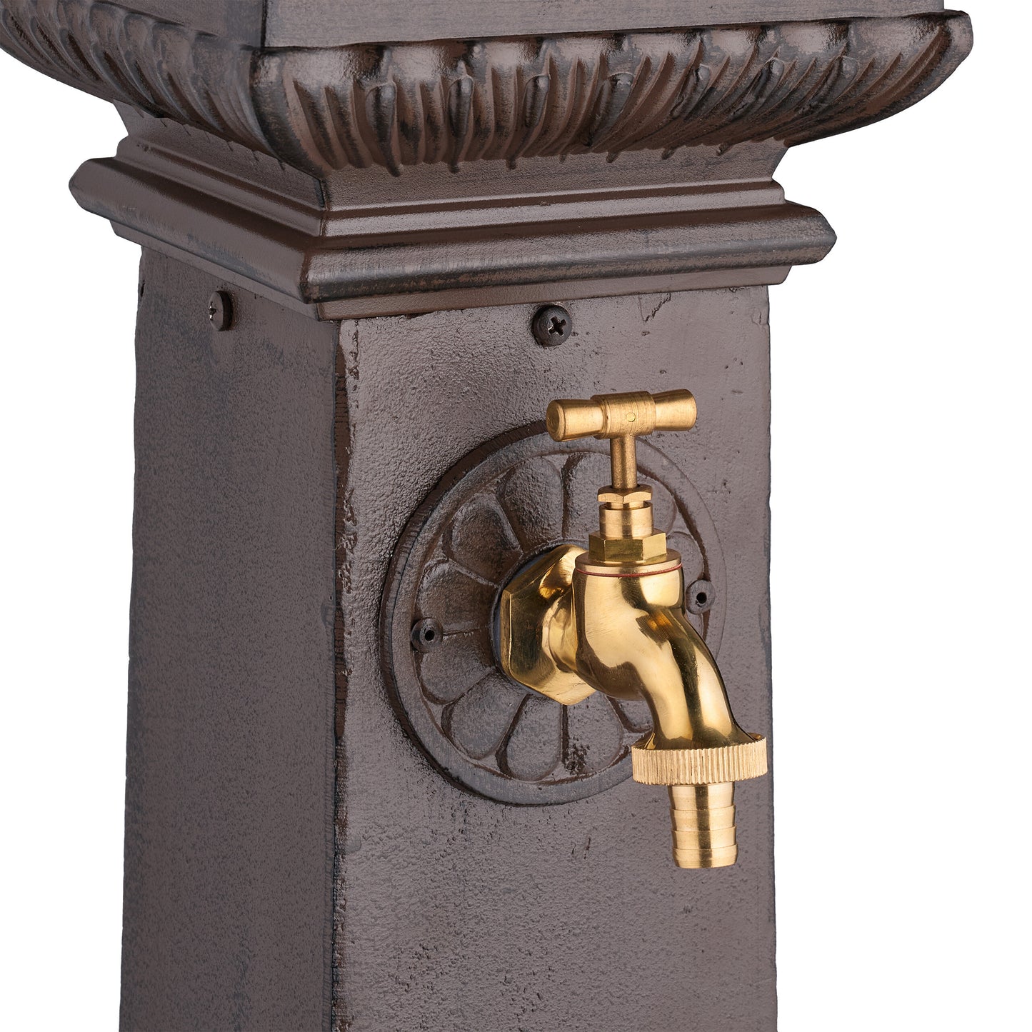 Waterzuil – Tuinkraan – Buitenkraan – Waterfontein – Antieke Tuinkraan – Donkerbruin Met Gouden Kraan – Gietaluminium En Staal – 100 Cm Hoog