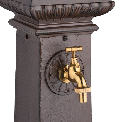 Waterzuil – Tuinkraan – Buitenkraan – Waterfontein – Antieke Tuinkraan – Donkerbruin Met Gouden Kraan – Gietaluminium En Staal – 100 Cm Hoog