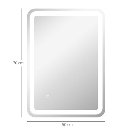 Bathroom Mirror, Illuminated, Touch Control, Fog-Free, Dimmable, 3 Light Colors, 50X70, Silvery
