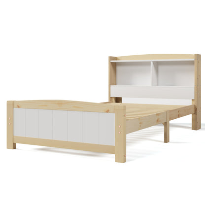 Bedframe – Eenpersoonsbed – Kinderbed – Logeerbed – Slaapbank – Massief Houten Frame – Opbergruimte Hoofdeinde – 90x200 cm – Wit – Duurzaam – Eenvoudige Montage