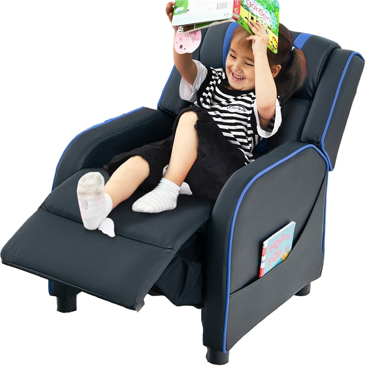 Kinderfauteuil – Kinderstoel – Kinderbank – Kinderzitje – Kindermeubel – Verstelbare Rugleuning en Voetsteun – Kunstleer Blauw 69x53x74 cm