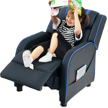 Kinderfauteuil – Kinderstoel – Kinderbank – Kinderzitje – Kindermeubel – Verstelbare Rugleuning en Voetsteun – Kunstleer Blauw 69x53x74 cm