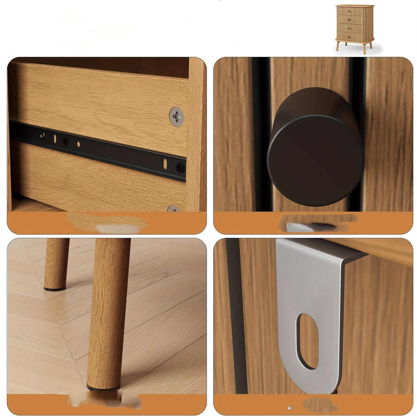 Nachtkastje – Ladekast – Opbergkast – Bedkast – Boho Wicker Kast – Natuurlijk Houtlook – 4 Laden – Ruime Opbergruimte – Compact & Duurzaam Design
