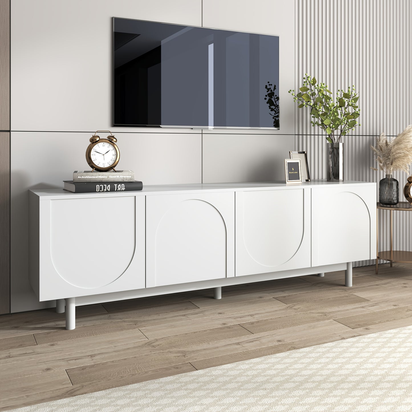 Modern White TV Cabinet, 175 X 38 X 56cm, Adjustable Shelves, Lightweight Low-profile TV Furniture, Luxury Style, Living Room Furniture, Tv Stand, Contemporary Furniture, Minimalist Style, Metal Construction, Highquality Mate