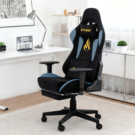 Gamingstoel – Bureaustoel – Werkstoel – PC-stoel – Draaistoel – Ergonomisch Design – Verstelbare Voetensteun – Zacht Stof – Grijze Kleur