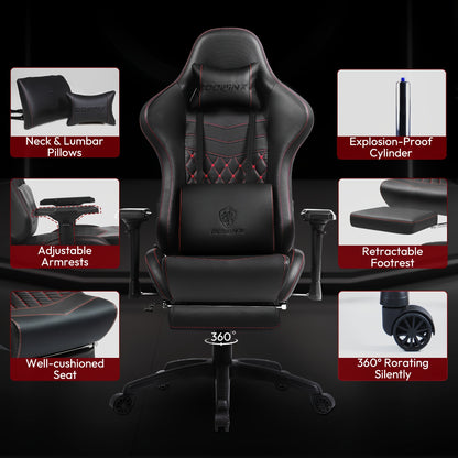 Ergonomische Gamingstoel – Bureaustoel – Office Chair – PC Stoel – Race Stoel – 4D Verstelbare Armleuningen – Hoge Rugleuning Met Hoofd- en Lendensteun – PU Leder Zwart