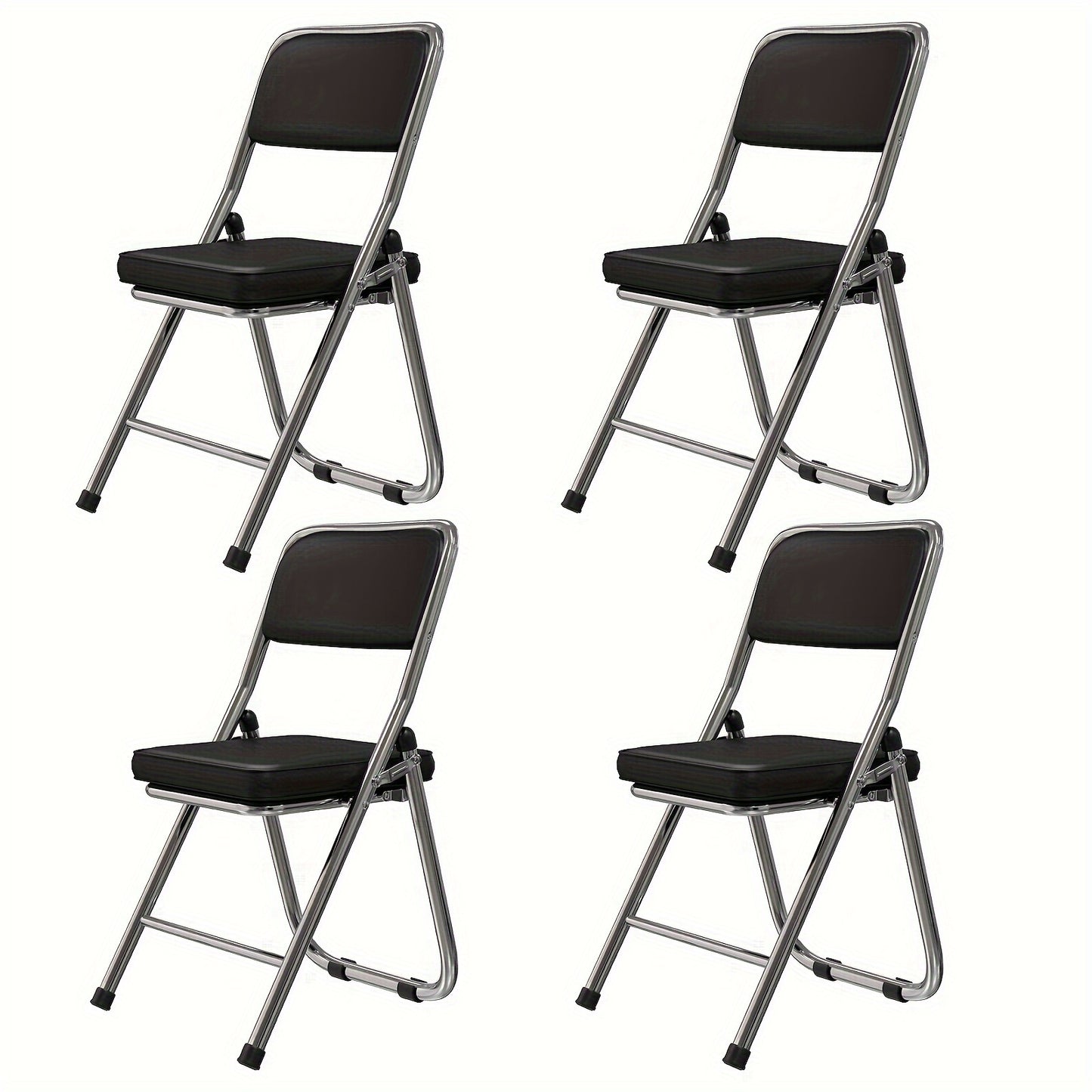 Set van 4 Comfortabele Opvouwbare Stoelen – Leren Bezoekersstoelen en Eetkamerstoelen – Padded Keukenstoelen voor Binnen, Buiten en Vergaderruimtes, Zwart