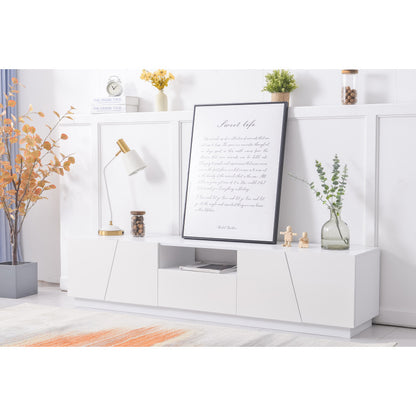 Modern TV-meubel – TV-kast – Mediameubel – Tv-dressoir – Woonkamermeubel – Diagonaal Patchwork Design – 170 cm Breed – Wit MDF met Glanzende Deurrand
