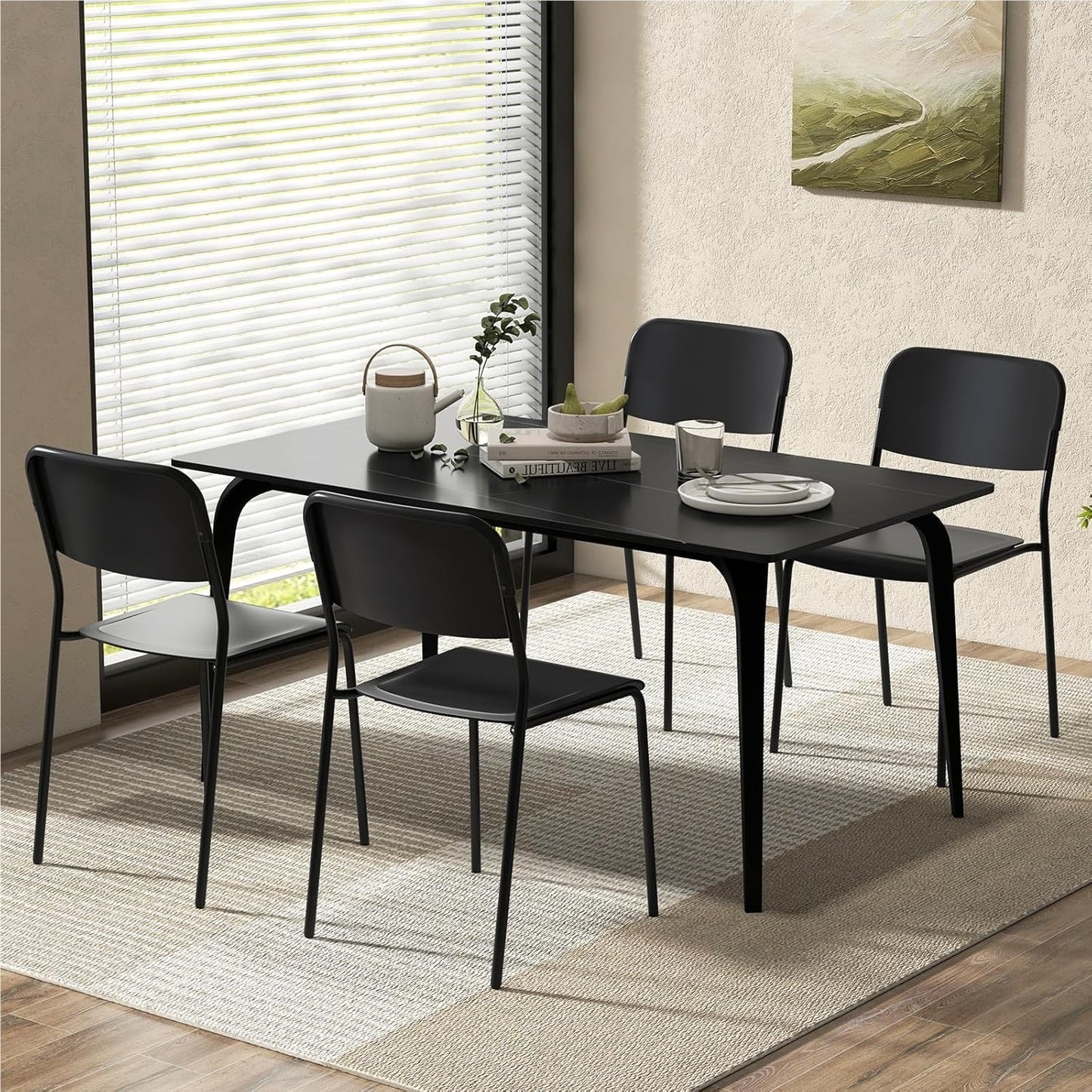 Stoel – Eetkamerstoel – Kuipstoel – Stapelstoel – Keukenstoel – Set Van 4 – Armless Design – Metalen Frame & PP Zitting