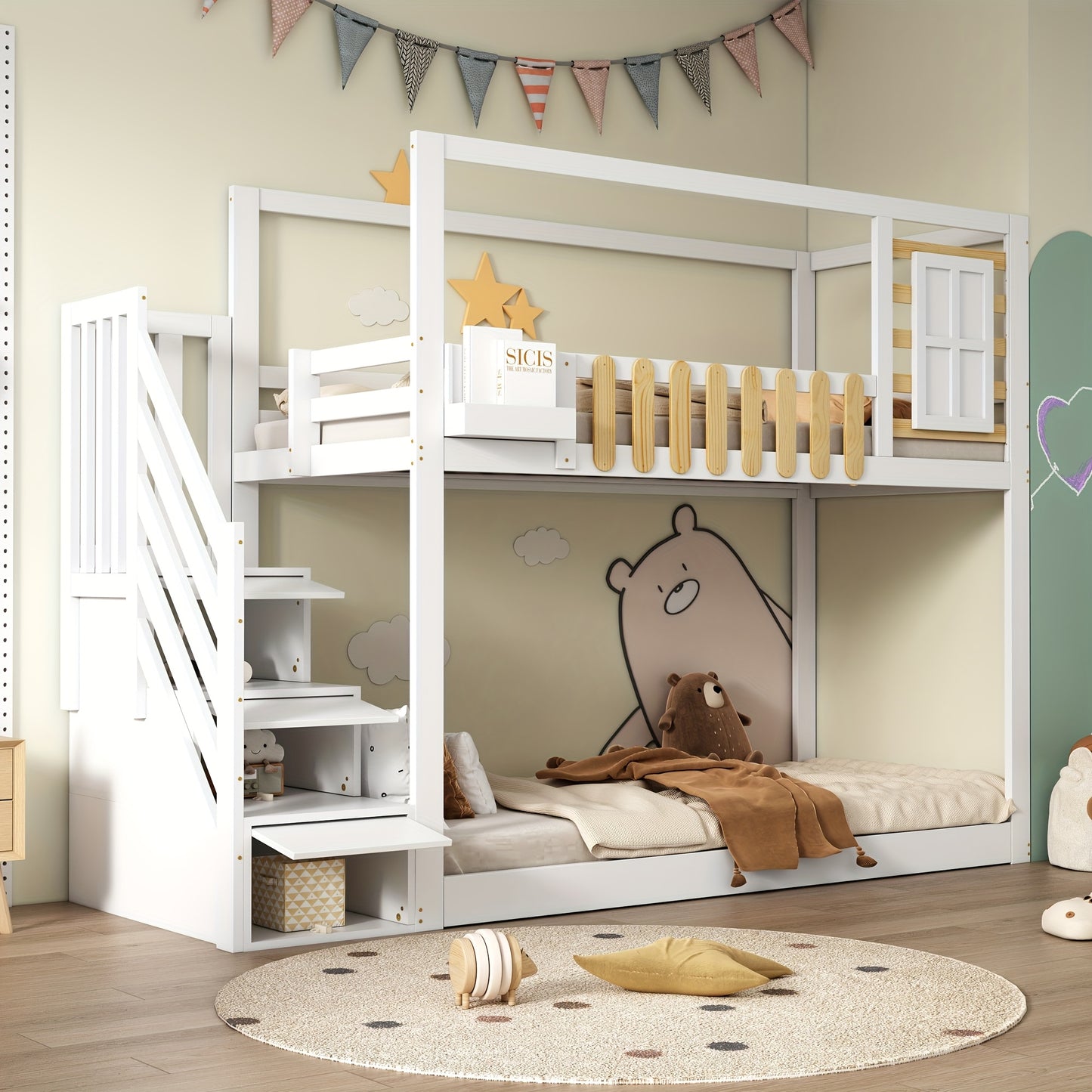 Hoogslaper – Kinderbed – Zolderbed – Stapelbed – Eenpersoonsbed – Met Bureau En Opbergruimte – Ruimtebesparend 90x200 cm – Wit