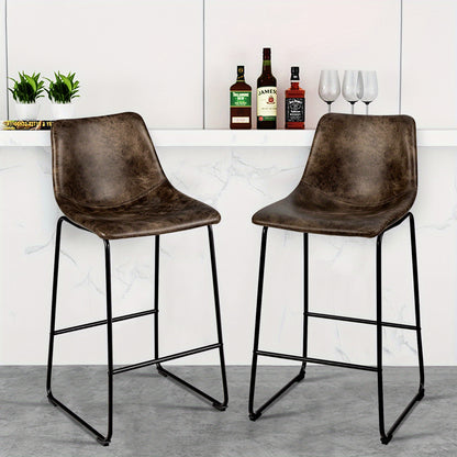 Barstoel – Barkruk – Keukenstoel – Barkruk – Barstoelen Set Van 2 – Imitatie Suède Bekleding – Metalen Frame – Zithoogte 76 cm – Vintage Bruin