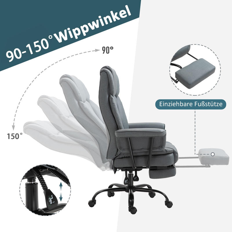 Ergonomic Executive Office Chair with 360° Rotation, Height Adjustment, Lumbar Support & Headrest - Heavy-Duty Metal Base, Padded Armrests & Footrest - Heavy Duty Computer Desk Chair for Home Office, Corporate - Black - Heig
