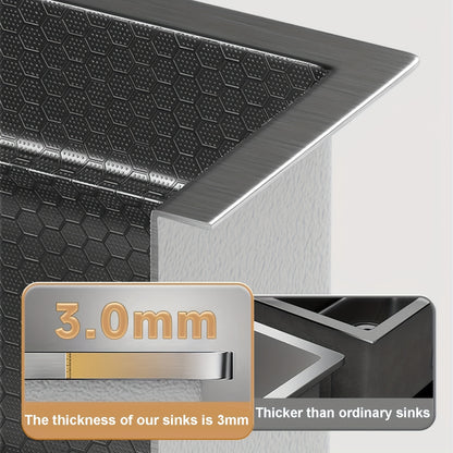 Black stainless steel sink, kitchen sink with drain basket and soap dispenser, stainless steel sink suitable for bathrooms, laundry rooms, restaurants, drop-in sink with drain kit, Drop-In Sink Application, Laundry Room Utili