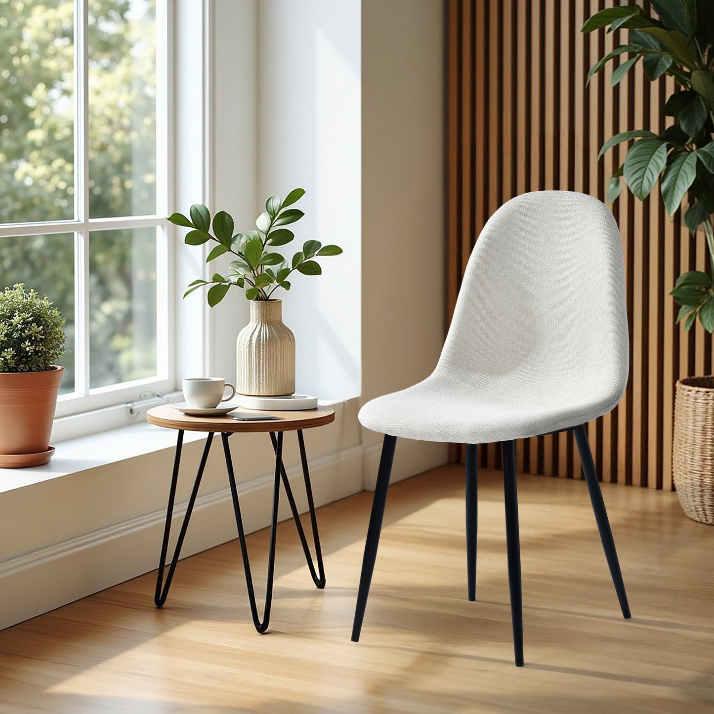 Eetkamerstoel – Dining Chair – Kuipstoel – Stoel – Zithoekstoel – Scandinavisch Design – Met Metalen Poten – Set Van 4 – Ergonomische Rugleuning – Zacht Schuimkussen – Wit – 46,5x43,5x85,5 cm