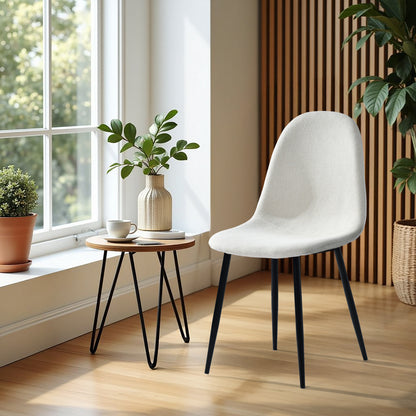 Eetkamerstoel – Dining Chair – Kuipstoel – Stoel – Zithoekstoel – Scandinavisch Design – Met Metalen Poten – Set Van 4 – Ergonomische Rugleuning – Zacht Schuimkussen – Wit – 46,5x43,5x85,5 cm