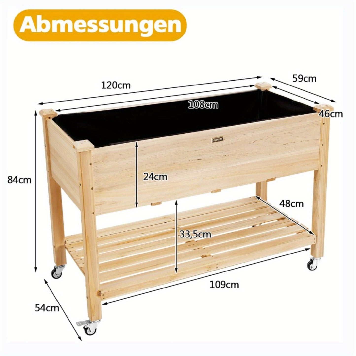 Verhoogde Plantenbak – Tuinbak – Kruidentuin – Bloembak – Plantenbak Hout – Naturel Vurenhout – 2-Lagen Opbergrek – Verplaatsbaar Met Wielen