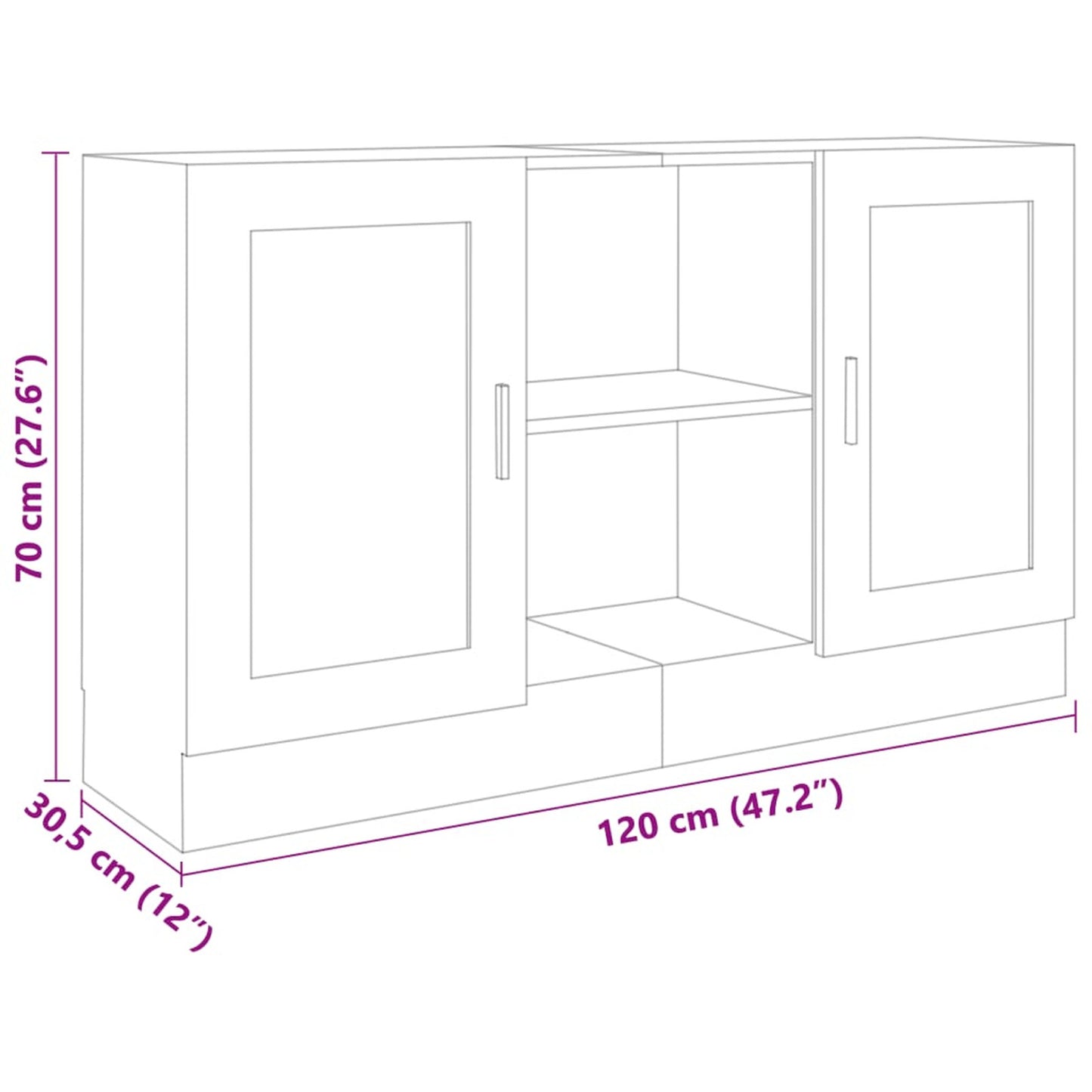 Sideboard White 120x30.5x70 cm Engineered Wood Side Cabinet Organizer Storage Cabinet Storage Box for Bedroom, Living Room, Bathroom, Home Furniture