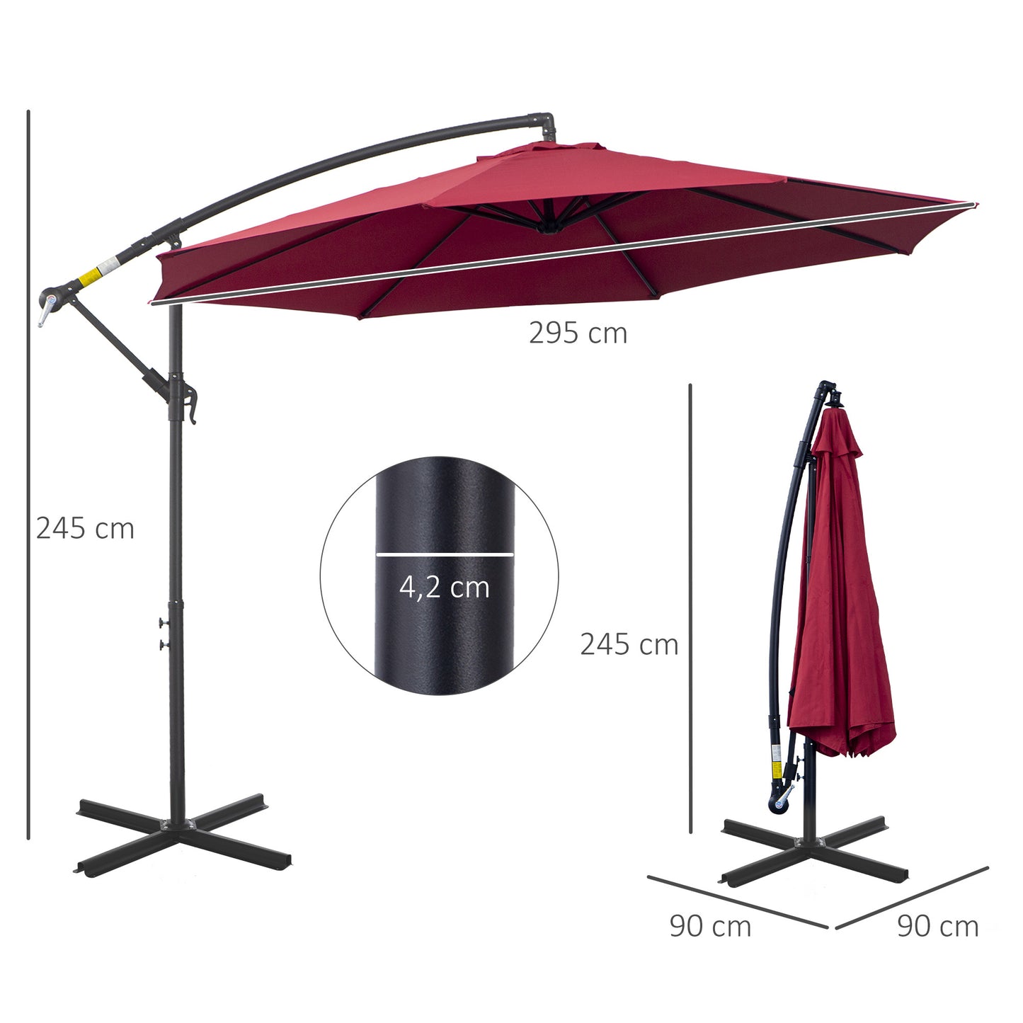 Parasol – Tuinparasol – Balkonparasol – Terrasparasol – Strandparasol – Stevig Stalen Frame – Handkurk Openen – Grijs Ø 2,95 m