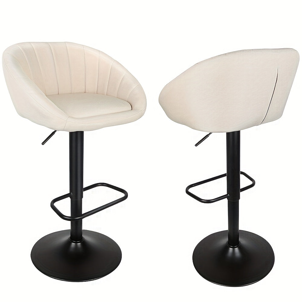 Barkrukken – Barstoelen – Barkrukken – Barstoelen Set – Keukenstoelen – 2 Stuks Linnen Bekleed – Zithoogte 90 cm – Zwart Stalen Frame – Art Deco Design – Stevig & Duurzaam