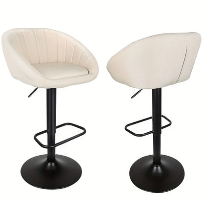 Barkrukken – Barstoelen – Barkrukken – Barstoelen Set – Keukenstoelen – 2 Stuks Linnen Bekleed – Zithoogte 90 cm – Zwart Stalen Frame – Art Deco Design – Stevig & Duurzaam