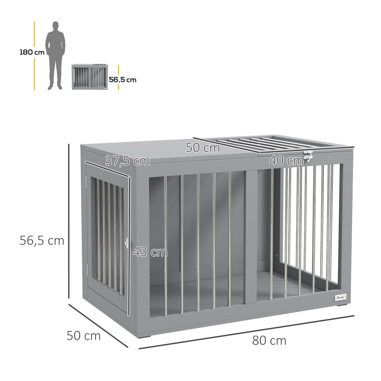 Hondenbench – Hondenkooi – Binnenkennel – Hondenhuis – Reisbench – 2 Afsluitbare Deuren – Verhoogde Bodem – Modern Grijs – 80 x 50 x 56,5 cm