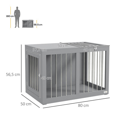 Hondenbench – Hondenkooi – Binnenkennel – Hondenhuis – Reisbench – 2 Afsluitbare Deuren – Verhoogde Bodem – Modern Grijs – 80 x 50 x 56,5 cm