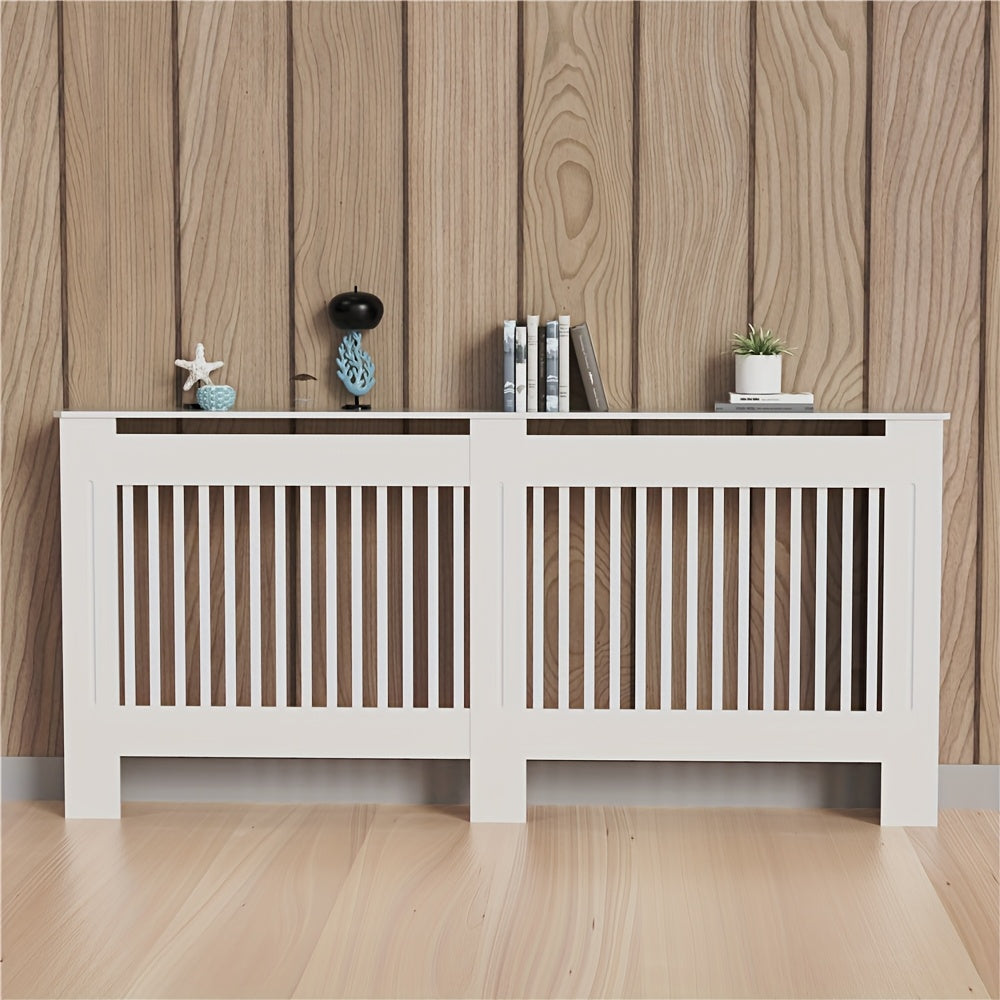 Radiatorombouw – Radiatorkast – Verwarmingsdeksel – Radiatorbekleding – Radiatorafdekking – Wit Houten Design – 100 cm Hoog – 3,2 Cu Ft Opbergruimte – Ventilerend Lamellenpatroon