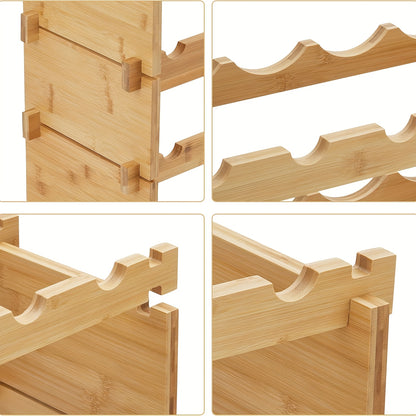 Wijnrek – Wijnopslag – Flessenrek – Wijnhouder – Wijnkast – 72 Flessen – Stapelbaar Modular – Bamboe Hout – Ruimtebesparend Design
