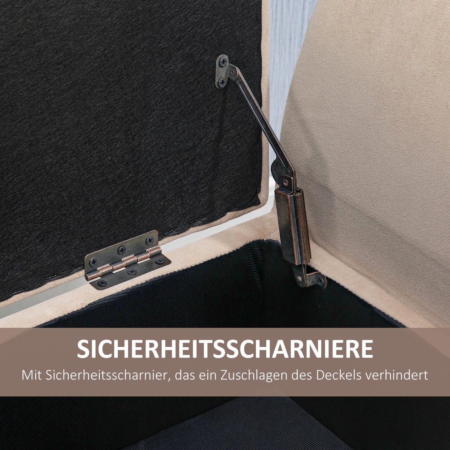 Opbergbank – Opbergbankje – Bankje – Zitbank – Opbergmeubel – Beige – Fluweel Polyester – Stevige Rubberen Poten – 111,5x41x65 cm
