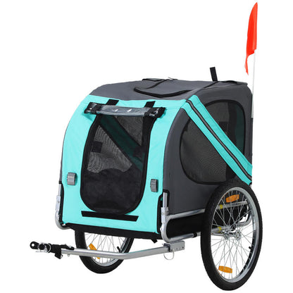 Heavy-Duty Foldable Dog Bike Trailer for & - 20kg Capacity (44 lbs) All-Terrain with Cover, Large, Barrier & Bike Attachment - Steel Frame (Grey/Green) Bike Trailer for Large Dogs