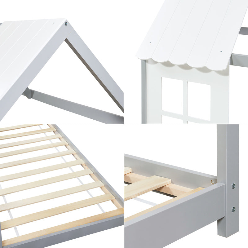 Kinderbed – Huisbed – Halfopen Bed – Peuterbed – Houten Bed – 120x200 cm – Massief Dennenhout – Speels Huisdesign