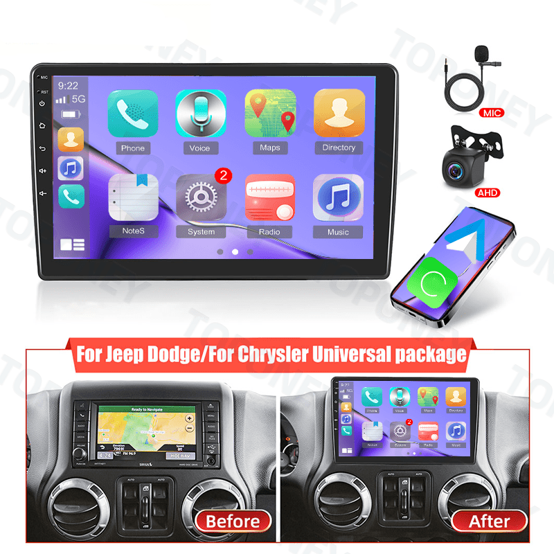 Autoradio – Car Stereo – Multimedia Speler – Auto Radio – Navigatiesysteem – 10,1 Inch HD Touchscreen – Draadloze CarPlay & Android Auto – Inclusief Canbus, WiFi, GPS, Achteruitrijcamera en Microfoon