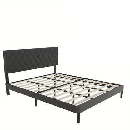 Bedframe – Gestoffeerd Bed – Tweepersoonsbed – Platformbed – Slaapbank – Zwart Kunstleer – 160x200 cm – Met Houten Lattenbodem