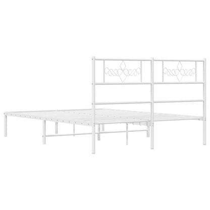 Modern White Metal Bed Frame with Headboard, 140x200cm - Powder-Coated Steel for Strength & Stability, Minimalist Design for Contemporary Bedrooms, Bedroom Decor | Modern Bedframe | Sturdy Construction