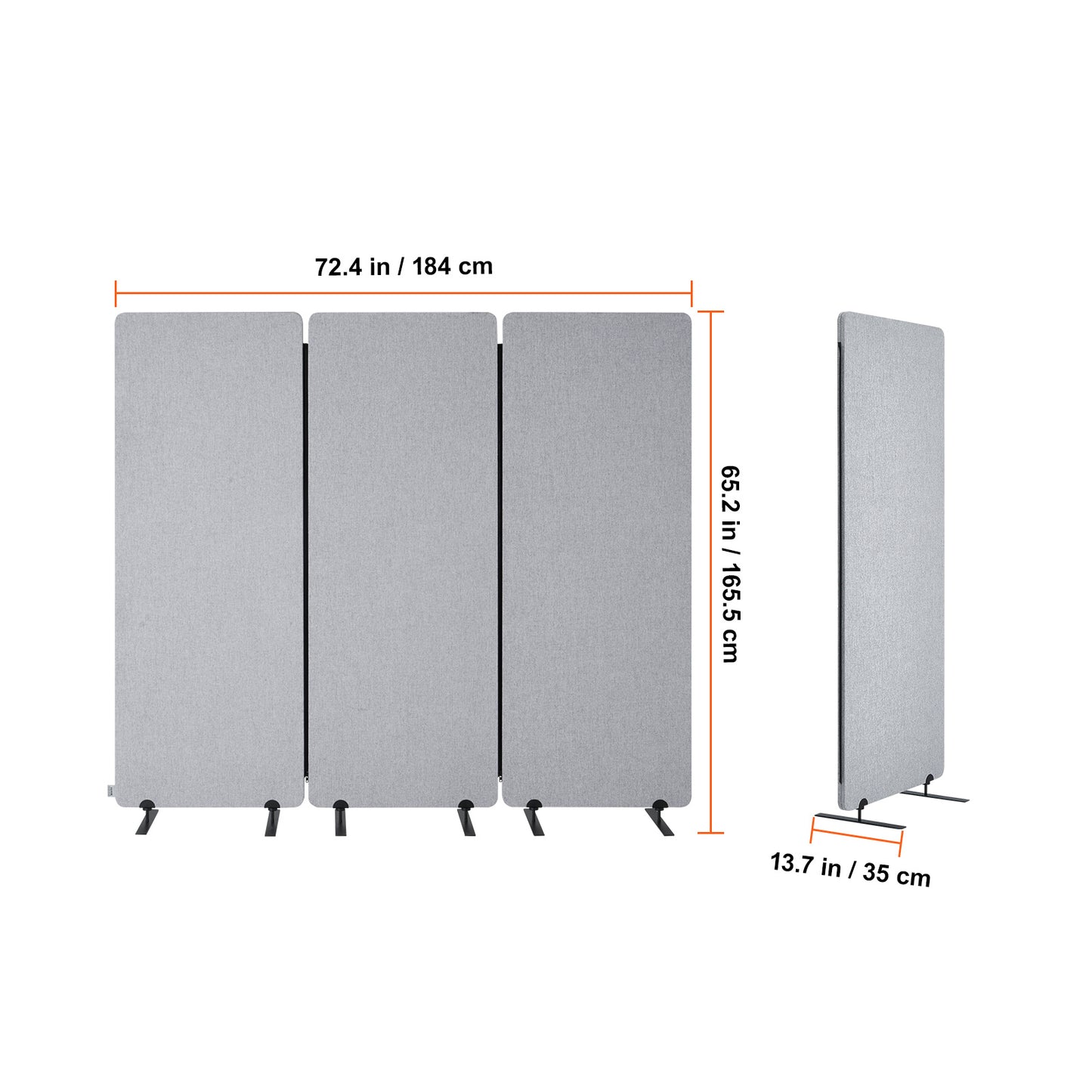 Kamerscherm – Roomdivider – Scheidingswand – Paravent – Ruimteverdeler – Geluiddempend – 3 Panelen – PET Polyester – Grijs – 184x35x166 cm