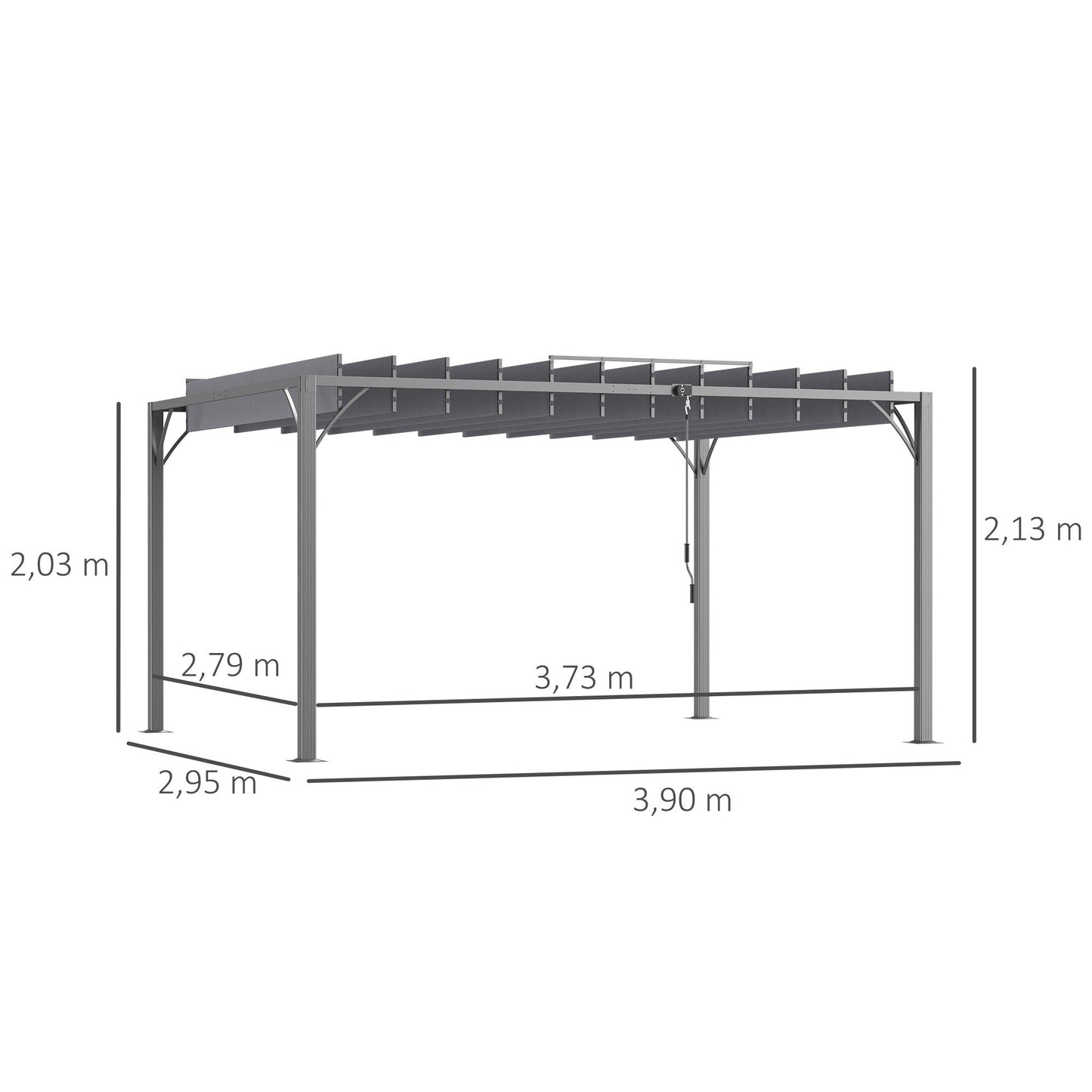 bioclimatische pergola – aluminium overkapping – tuin luifel – zonnescherm – terrasoverkapping – Verstelbare lamellen tot 135° – Duurzaam epoxy aluminium frame – Grijs – 3,9 x 2,95 m