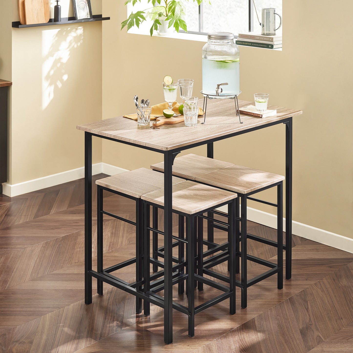 Bartafelset – Barset – Barkrukken – Keukentafel – Bistroset – Stijlvol MDF Tafelblad – Stevig Metalen Frame