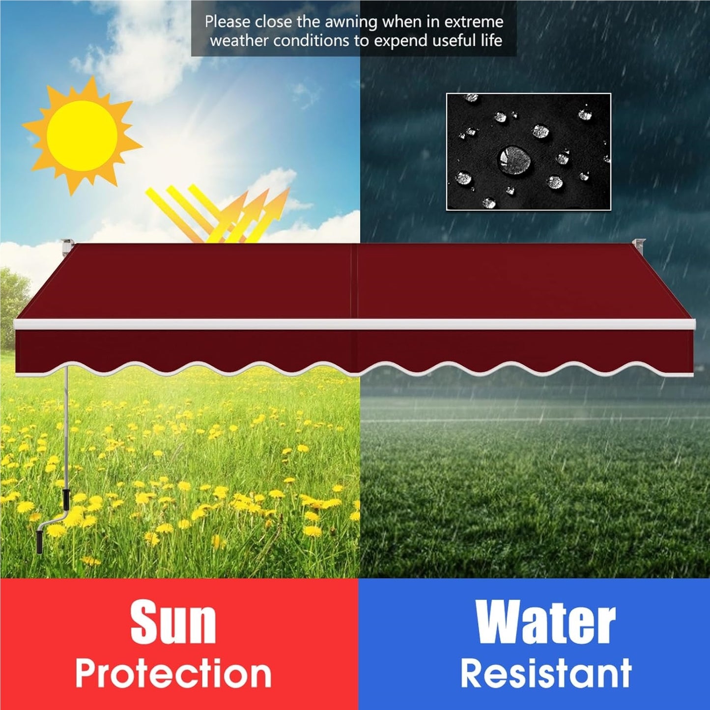 Knikarmscherm – Zonnescherm – Luifel – Uitvalscherm – Zonwering – Verstelbare Hoek 40°-100° – 300x250 cm Aluminium Frame – Water- en UV-Bestendig Polyester Doek