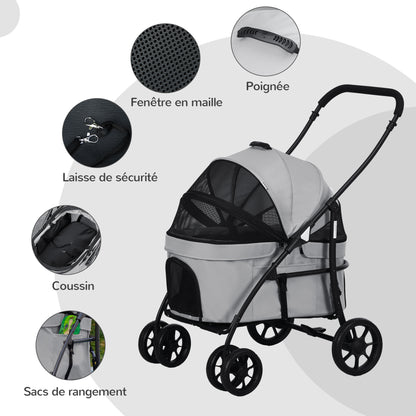 Hondenwagen – Wandelwagen – Dierenwagen – Puppywagen – 2-in-1 Opvouwbaar – Lichtgewicht Stalen Frame – Waterbestendige 600D Oxford Bekleding – Grijs
