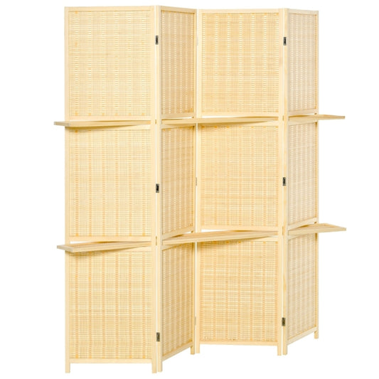 Roomdivider – Kamerscherm – Scheidingswand – Paravent – Vakkenkast – Natuurlijk Hout – 2 Inklapbare Planken