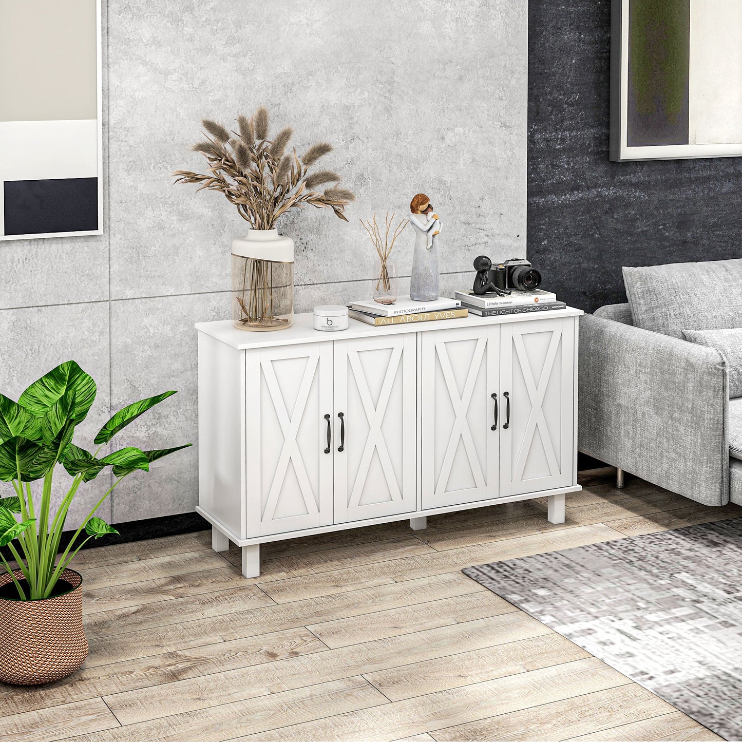 Buffetkast – Opbergkast – Dressoir – Wandkast – Keukenkast – Wit – 120x37x75 cm – Verstelbare Planken
