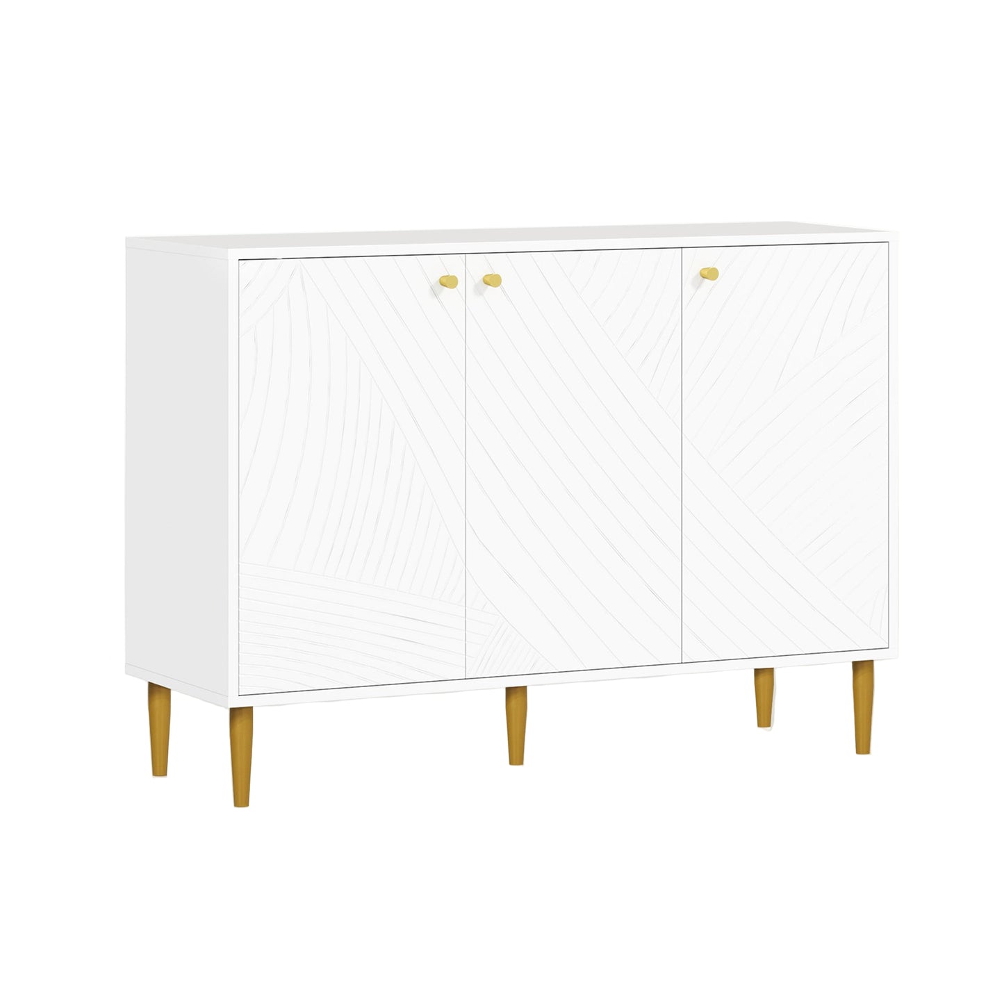 Buffet – Dressoir – Opbergkast – Tv-meubel – Kast – Wit Met Gouden Accenten – Verstelbare Legplanken – Stalen Antislip Poten