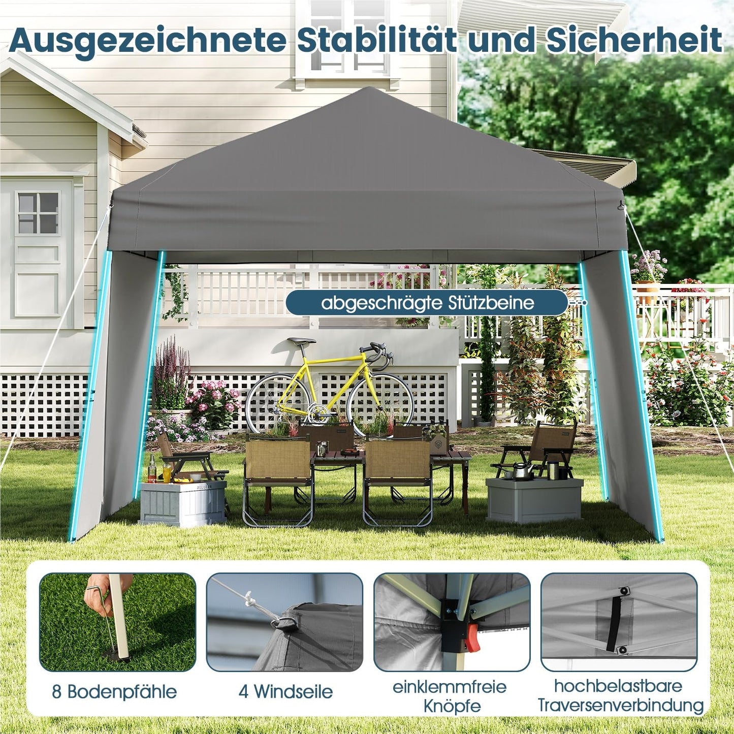 Pop-Up Paviljoen – Tuin Overkapping – Partytent – Vouwtent – Buitentent – UV Bescherming 50+ – Verstelbare Hoogte 3x4m Grijs