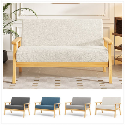 Bankstel – 2-Zitsbank – Sofa – Zitbank – Slaapbank – Linnen Bekleding – Massief Houten Frame – Comfortabel Zitten – Lichtbeige