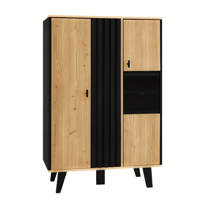 Dressoir – Dressoir Met Zijkasten – Opbergkast – Kast – Wandmeubel – Laminaten Afwerking – Uniek Zwart Houtnerfpatroon