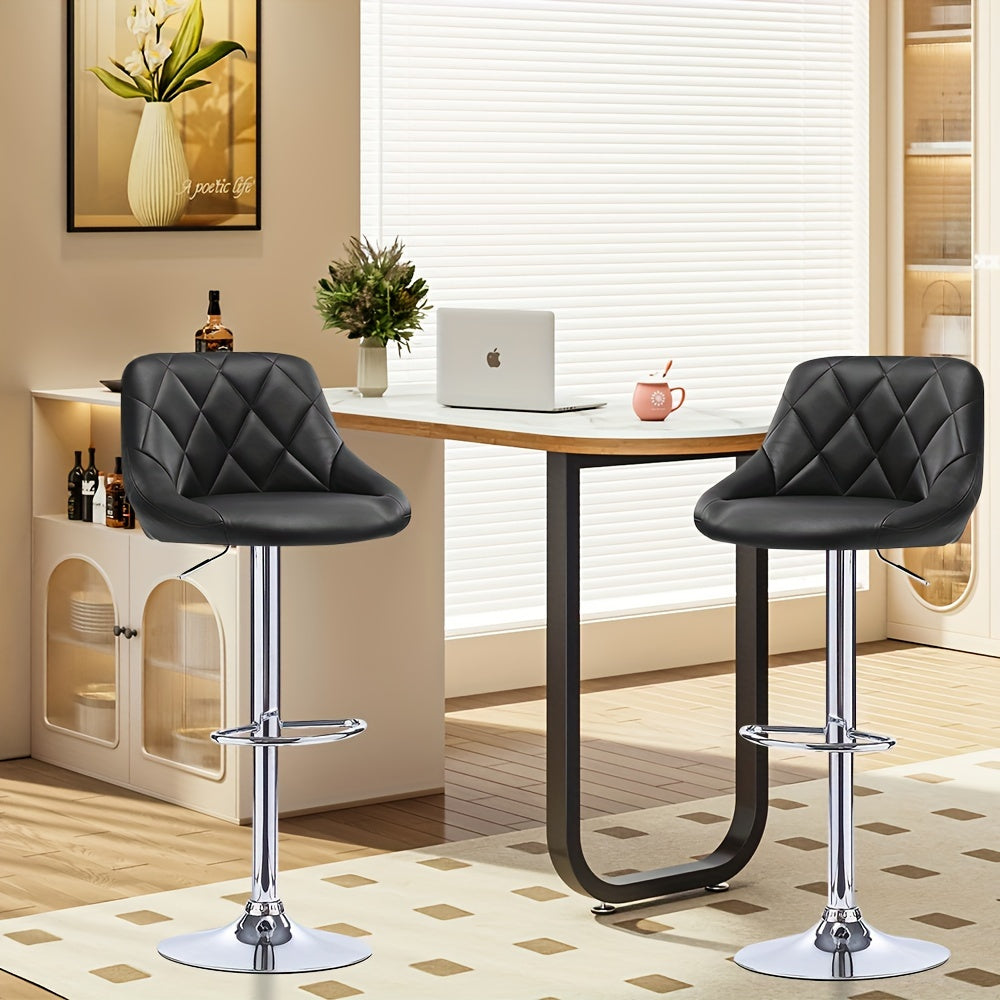 Barstoel – Barkruk – Keukenstoel – Hoogstoel – Draaistoel – Verstelbaar 55-75 cm – Zwart PU Leer – Ergonomisch Wingback Design Met Voetsteun